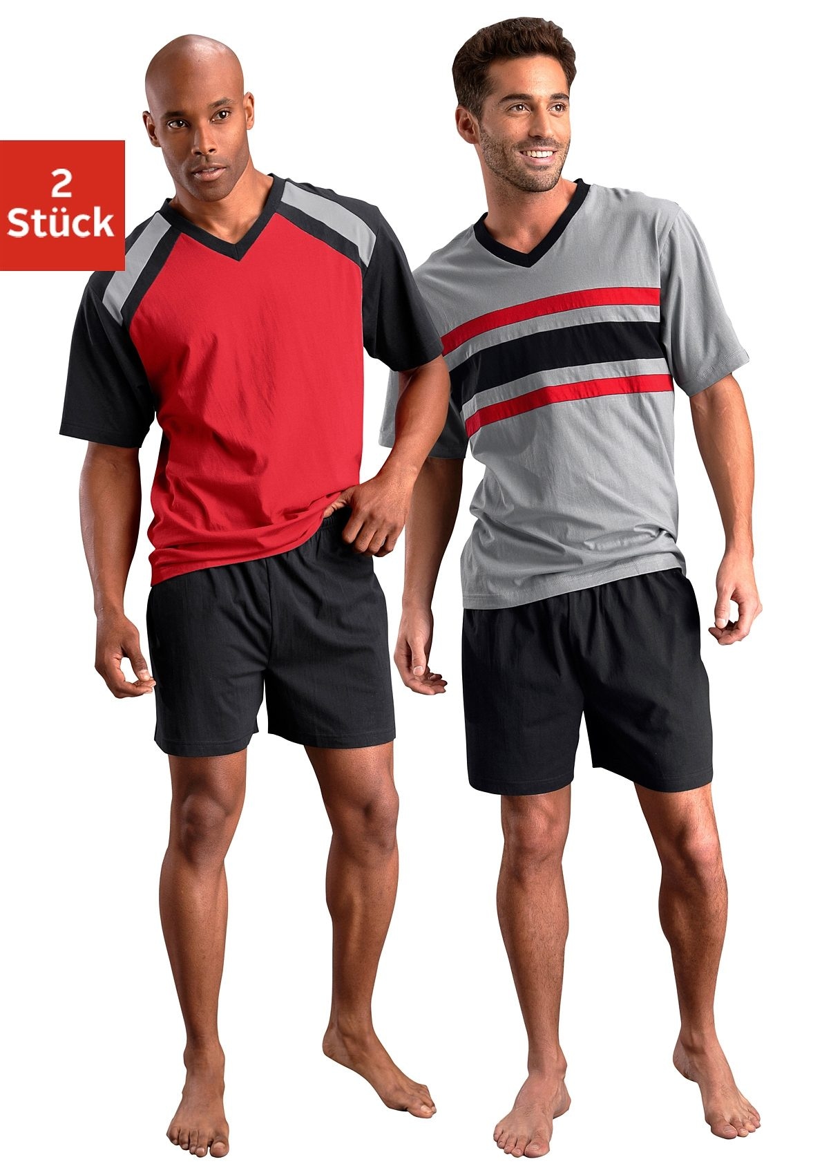 le jogger® Pyjama Packung, 2 Stück, 4 Stk. tlg., Schlafanzug mit kontrastfarbigen Einsätzen