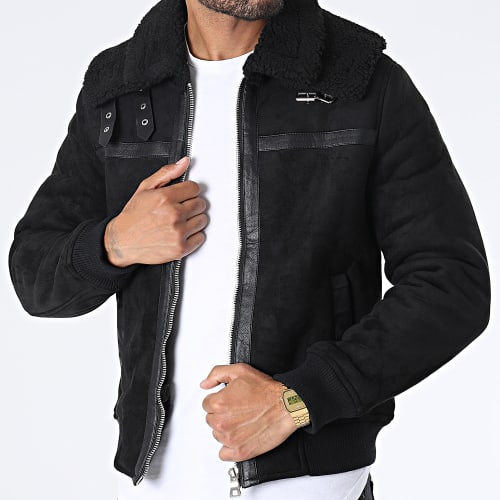 Veste Suédine Col Mouton MA21007 Noir