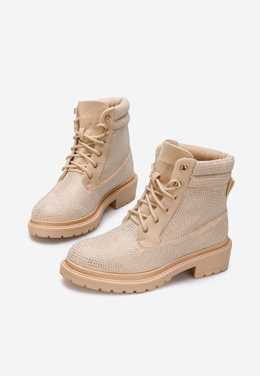 Bottines à lacets femme beige Preta