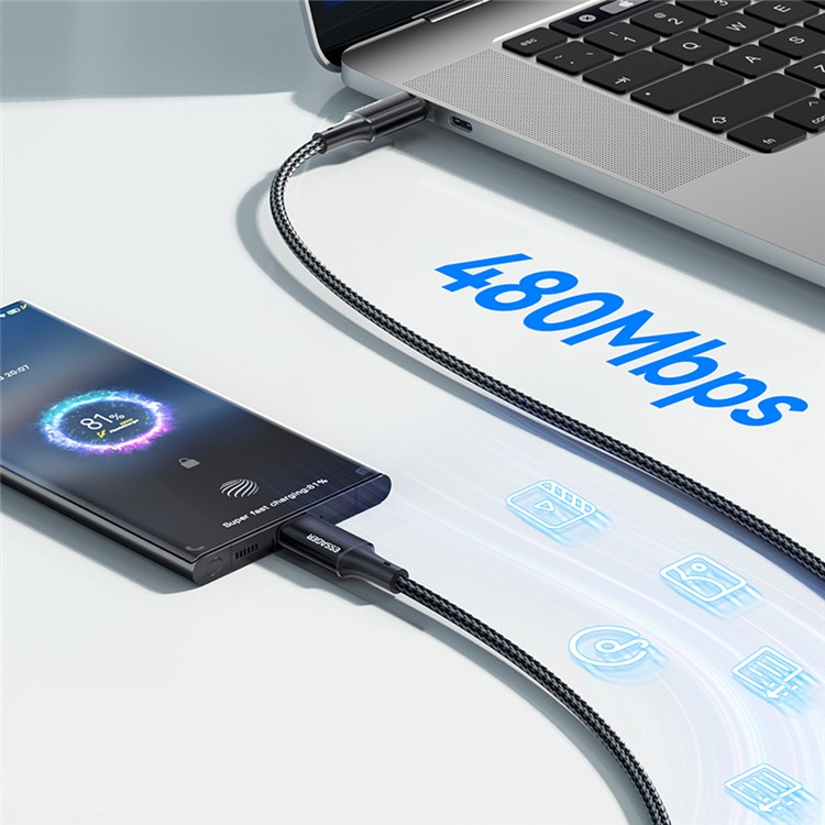 (25cm) 100W USB C auf USB C Ladekabel Nylon Datenkabel - Schwarz