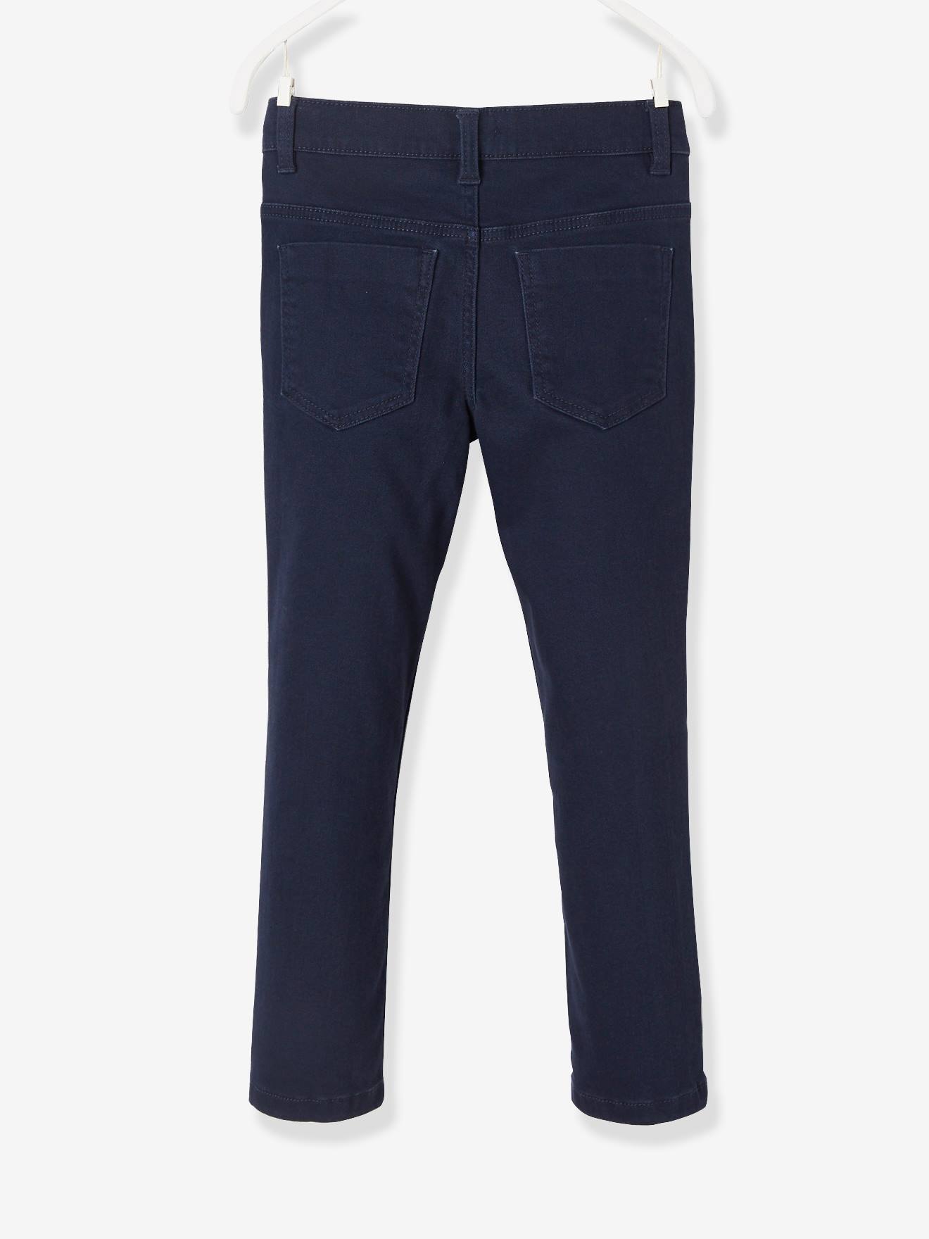 Calças MorphologiK para meninos, corte reto, quadris largos, modelo STONG, cor azul-escura lisa.
