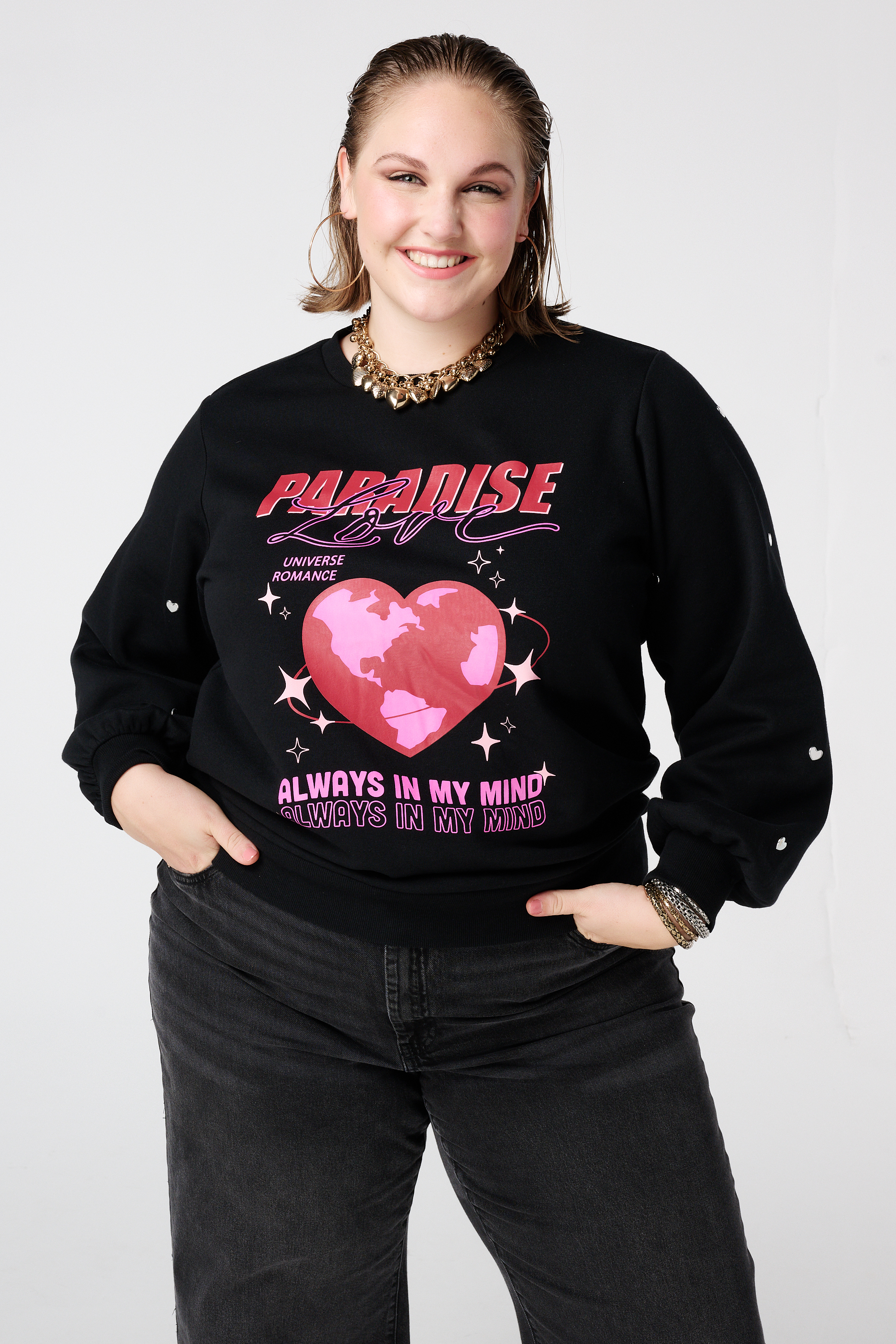 Sweater met print en hartjes Zwart