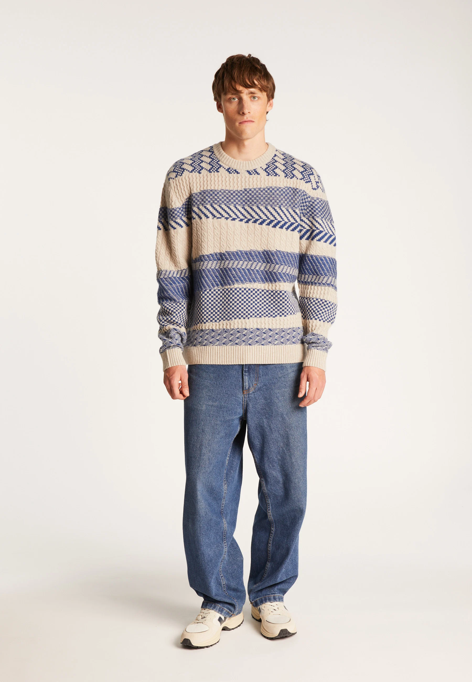 TOLEDO - Pull col rond bicolore en laine mérinos | Bleu