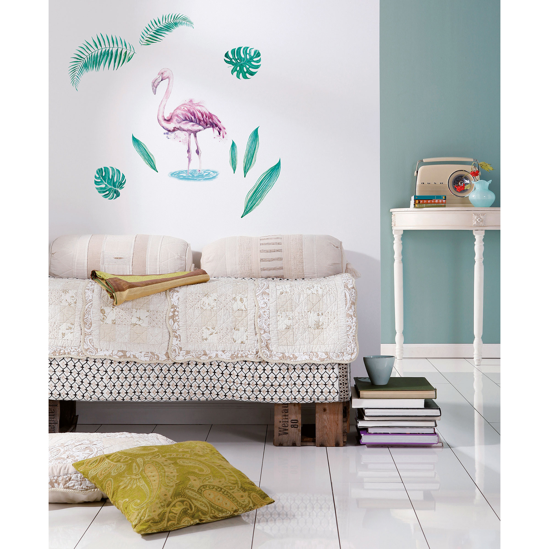 Wandtattoo FLAMINGO - grün-rosa - 50x70 cm
