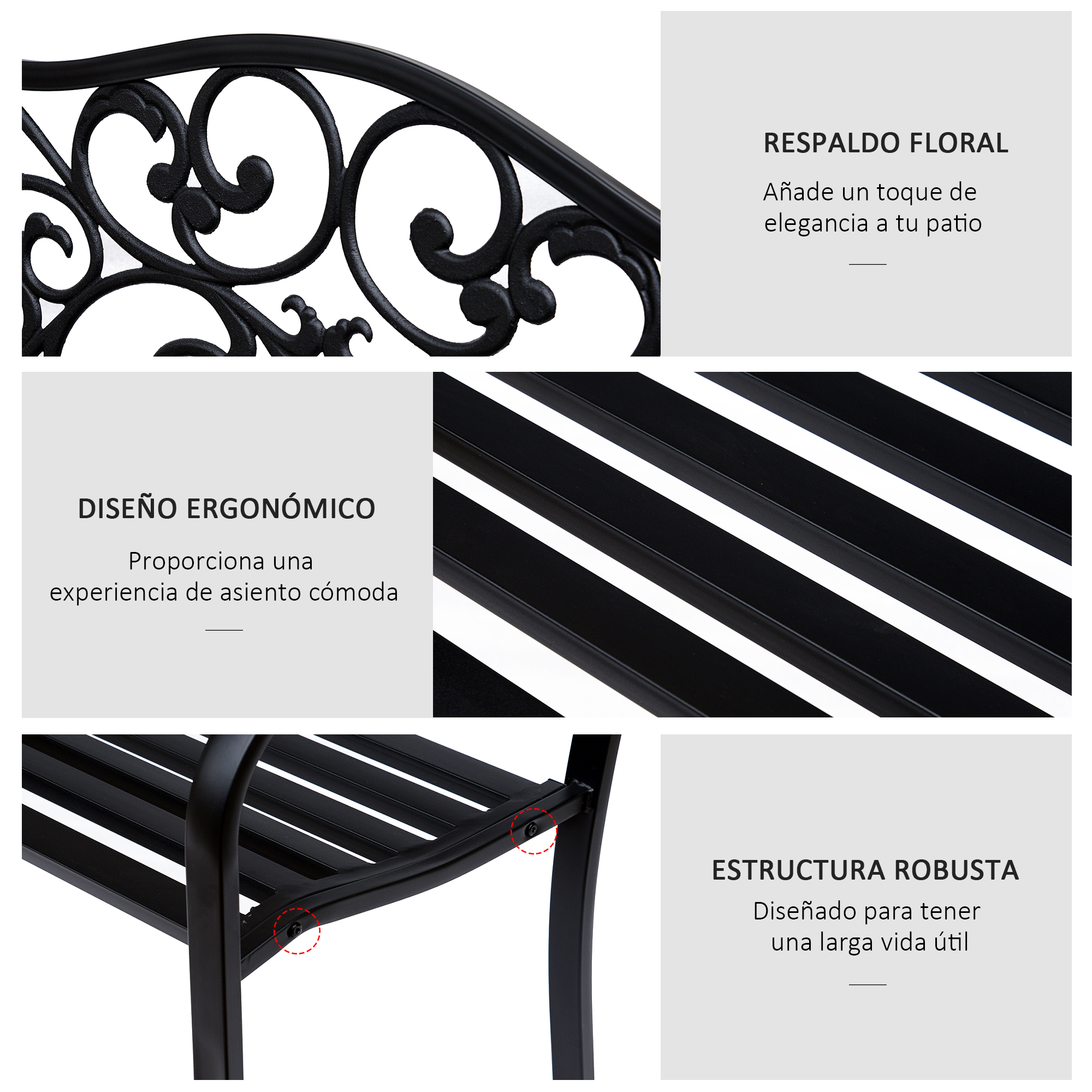Banco de jardim preto Outsunny