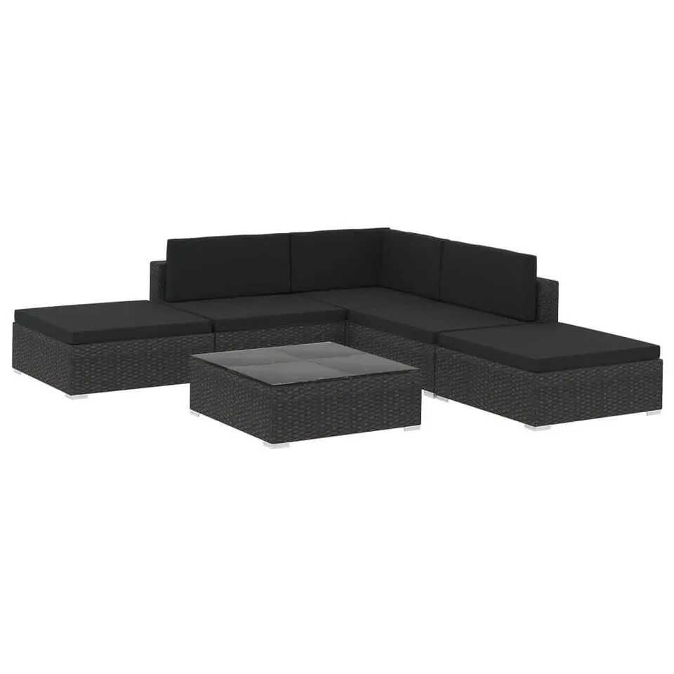 vidaXL - Loungeset - Zwart - Poly rattan - 6 stuks - Met kussens