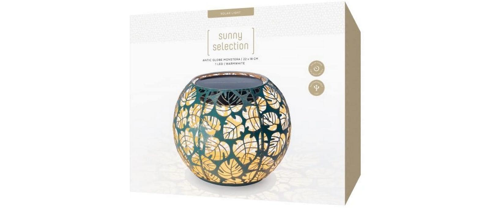 Windlicht Solar Antic Globe Monstera Ø 22 cm, DunkelgrünSolarleuchte zum Aufstellen