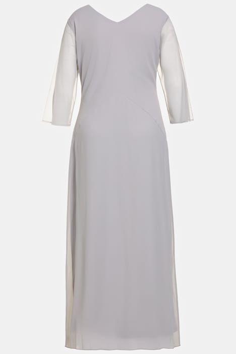Abendkleid, Perlenstickerei, V-Ausschnitt, 3/4-Arm