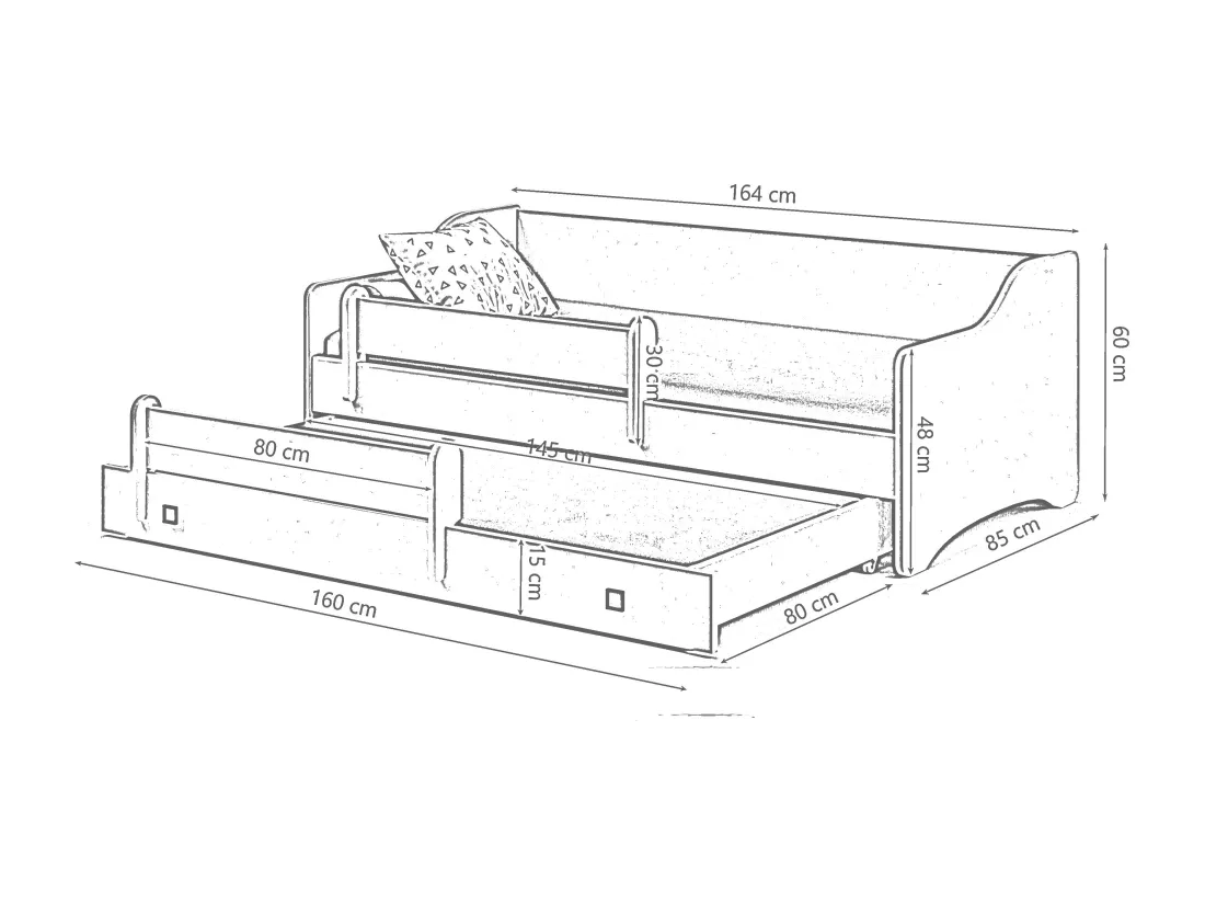 Lit gigogne enfant EVOC 2*160x80cm avec matelas - blanc