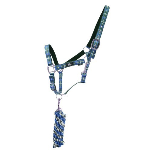 Cabeçada estilo tartan com corda azul marinho