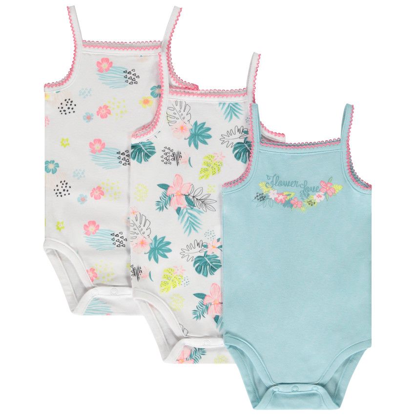 Lot de 3 bodies à bretelles en jersey pour bébé fille - Bleu