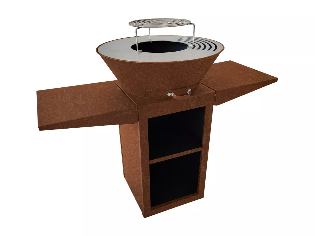 Barbecue avec plaque ronde, grill et support