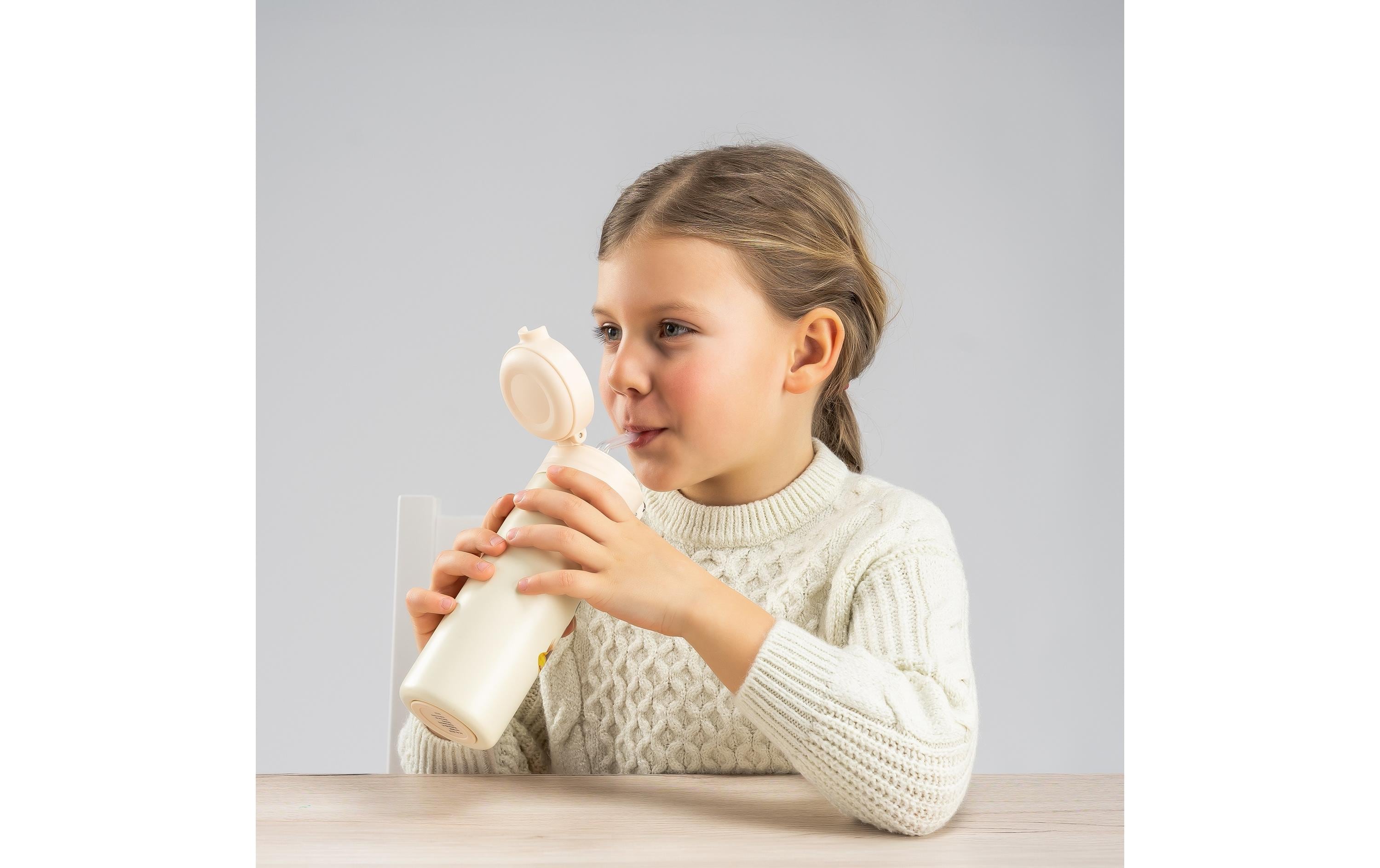 Trinkflasche Kids Creme 350 mlTrinkhalmflasche mit Halm für Kinder