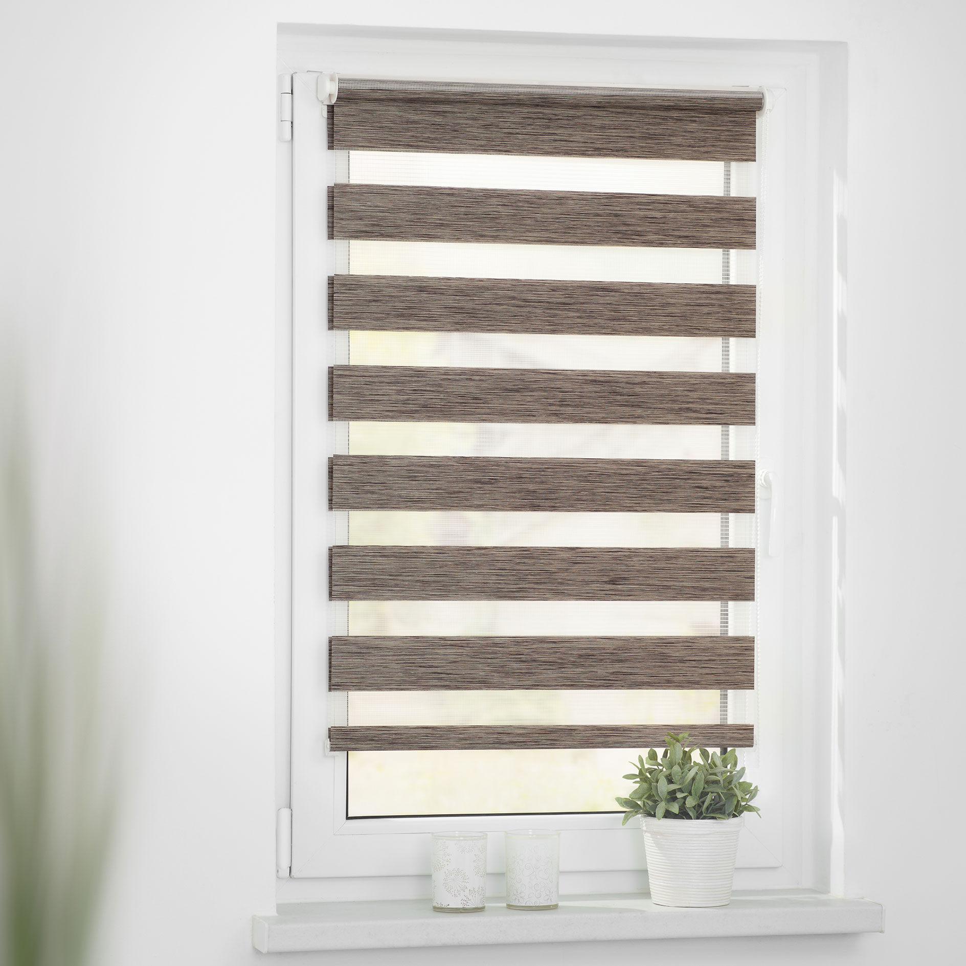 LICHTBLICK Duo Rollo Klemmfix - helbraun - gestreift - 45x150 cm