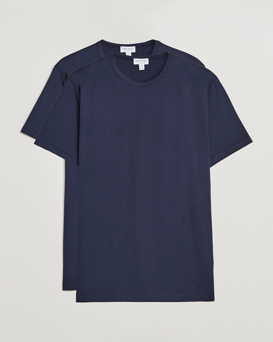 Sunspel 2-Pack Crew Neck Q82 Cotton T-Shirt Navy