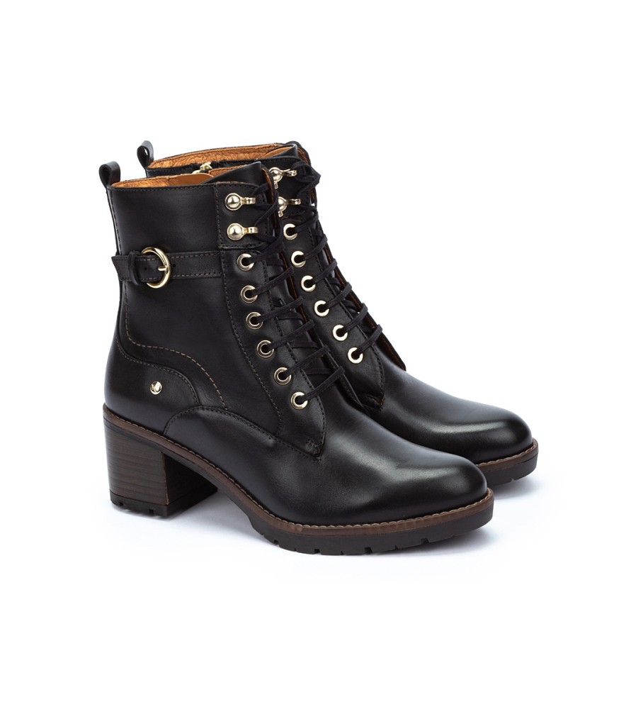 Botas de cano curto Pikolinos Llanes em couro preto - Altura do salto: 6 cm -