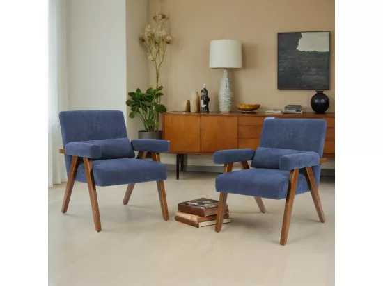 Fauteuil en Sherpa Bleu - pieds en bois massif - avec accoudoirs rembourrés - charge max 125kg - 73x68x83cm