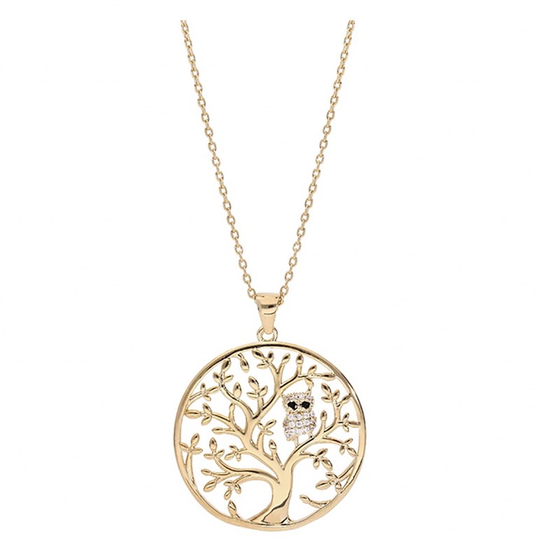 Collier Arbre de vie & chouette - Plaqué or