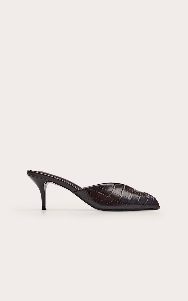 Chocolat Mules À Talons Bout Ouvert Découpe En V Effet Croco