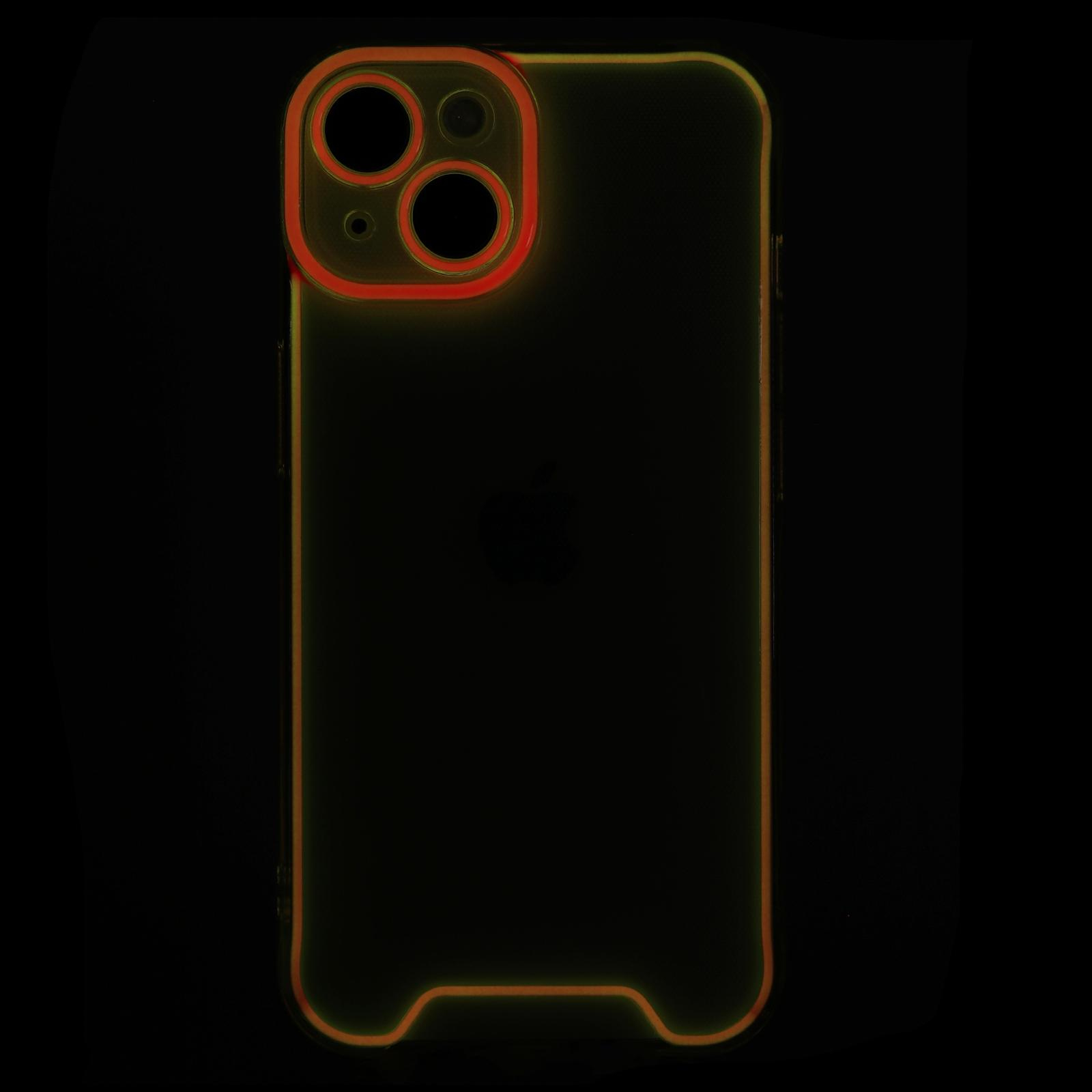 iPhone 13 Gummi Case Hülle mit Fluoreszierendem Rahmen - Pink / Transparent