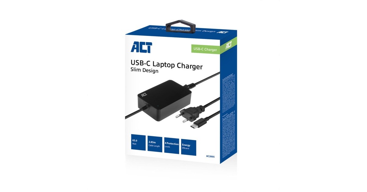 ACT ConnectivityUSB-C laptoplader met Power Delivery profielen 65W  (Zwart)