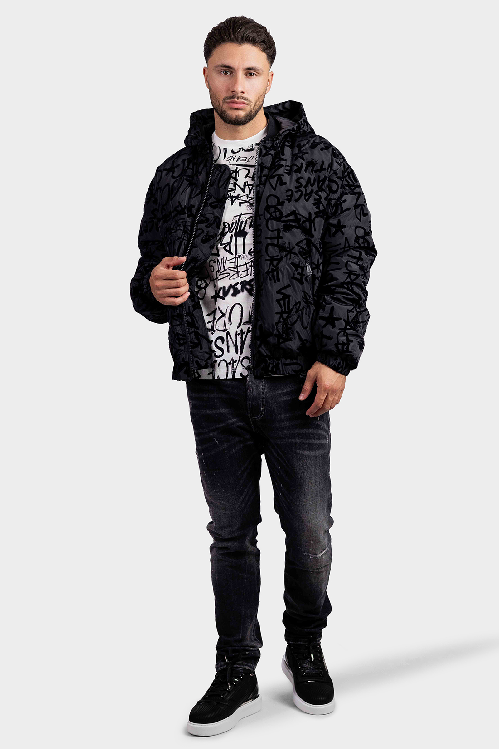 Versace Jeans Couture Graffiti Print Jas Heren Zwart