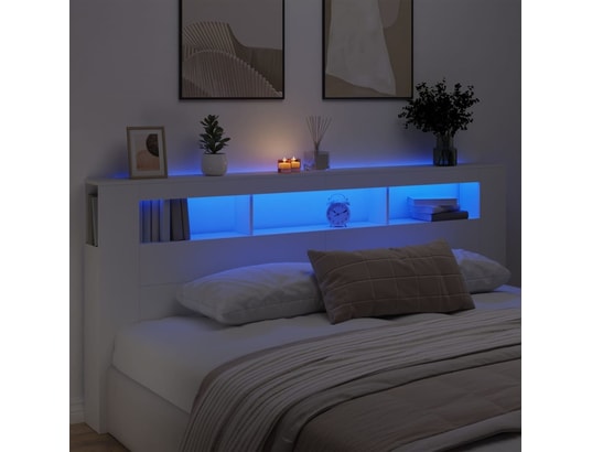 VIDAXL - Tête de lit à led blanc 220x18,5x103,5 cm bois d'ingénierie
