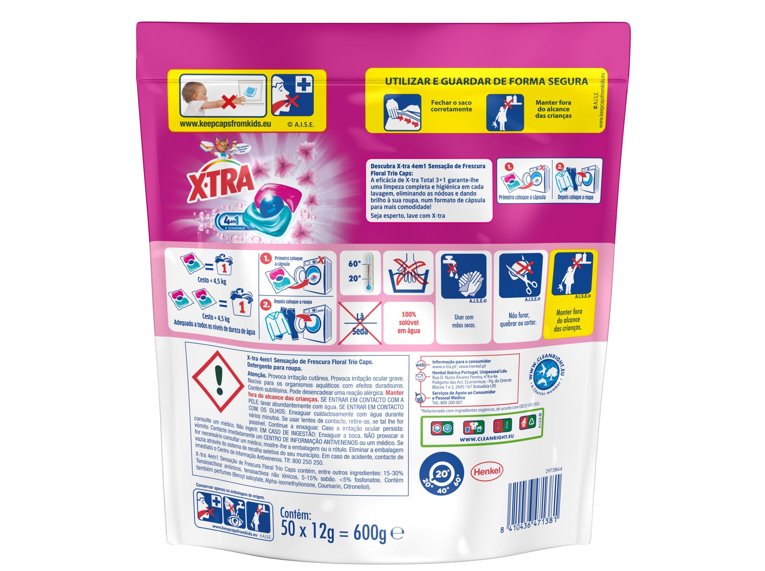 DETERGENTE ROUPA MÁQUINA X-TRA CÁPSULAS FRESCURA FLORAL TRIO 50DOSES