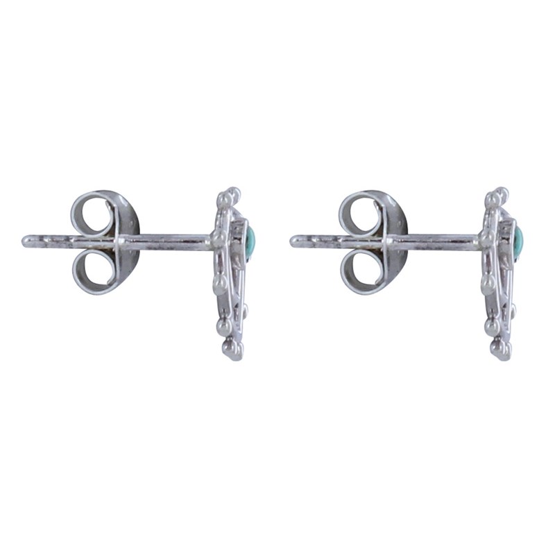 Boucles d'Oreilles Clous Argent Deux Gouttes Inversés et Petite Perle Turquoise