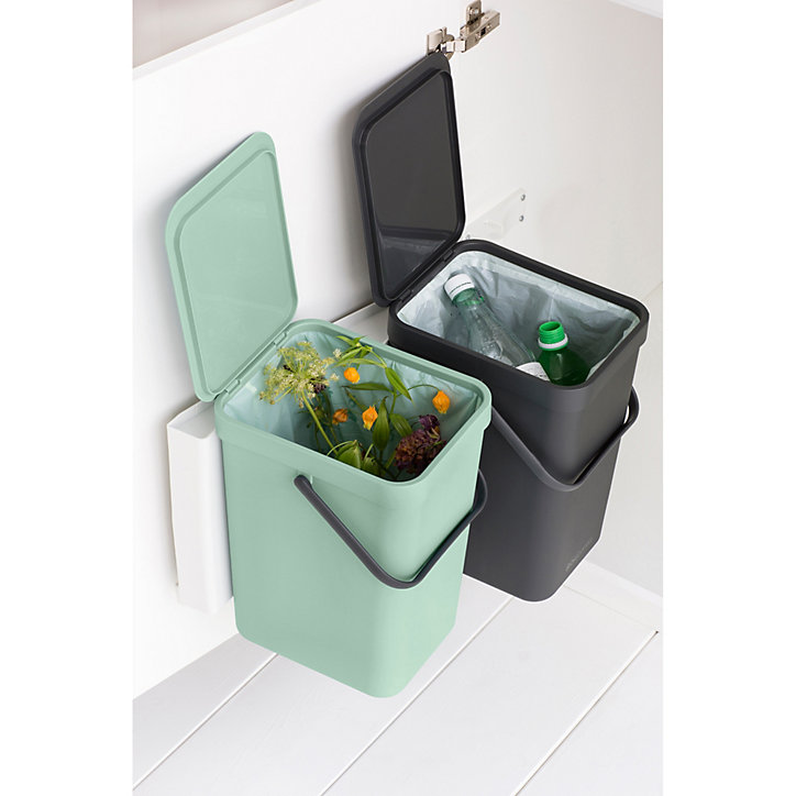 Lot de 2 poubelles de tri Brabantia Sort & Go 2 x 16 L gris et vert clair