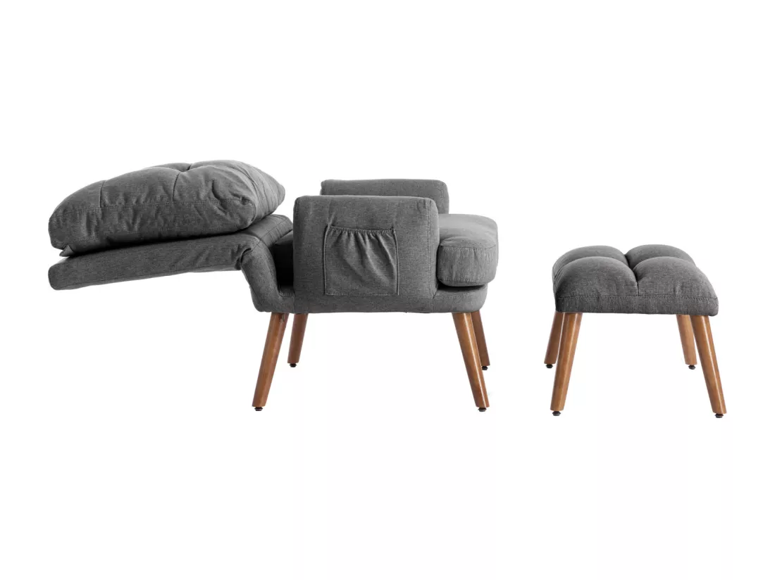 Chaise longue avec repose-pieds, dossier réglable sur 10 niveaux, inclinable, chaise avec étagère latérale-Gris
