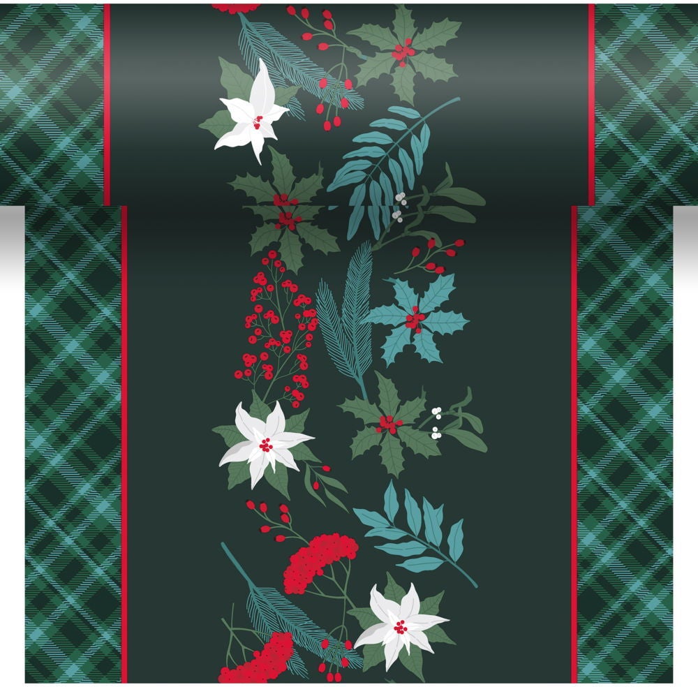 Duni 3-in-1 tafeldecoratie Xmas Garden groen 40 x 480 cm