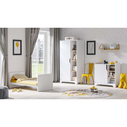 Chambre TRIO Lit 70x140 Commode Armoire LEAF Blanc/Bois - VOX