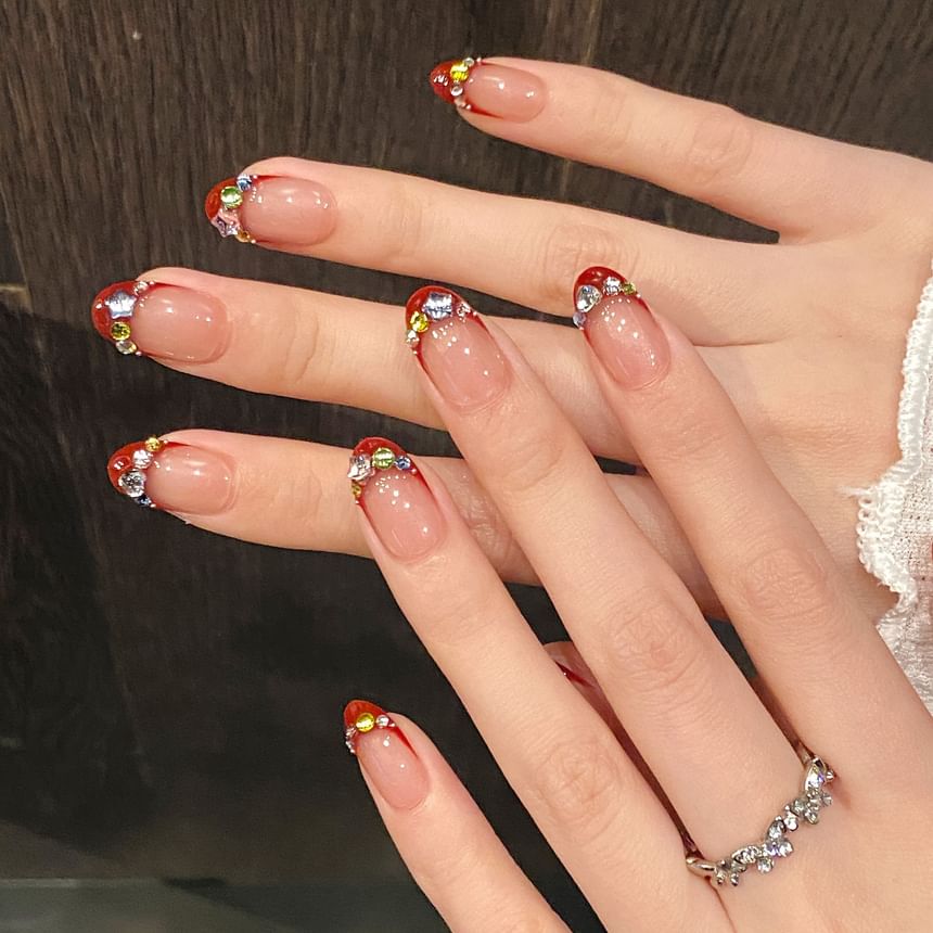 eovda - Ovale strass-nagels met drukknopen