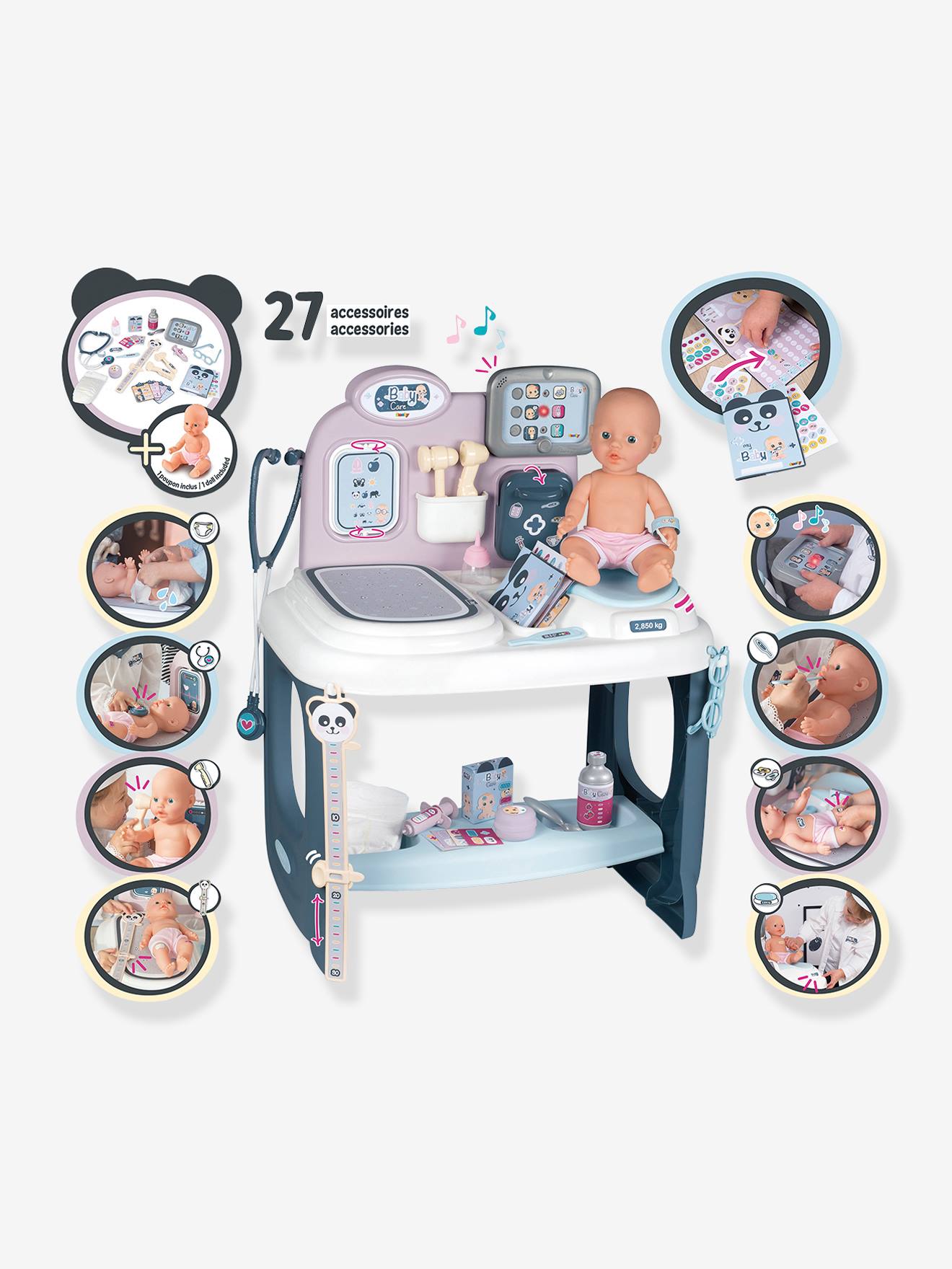 Centro de cuidados para bebês SMOBY, branco médio, liso com estampas.