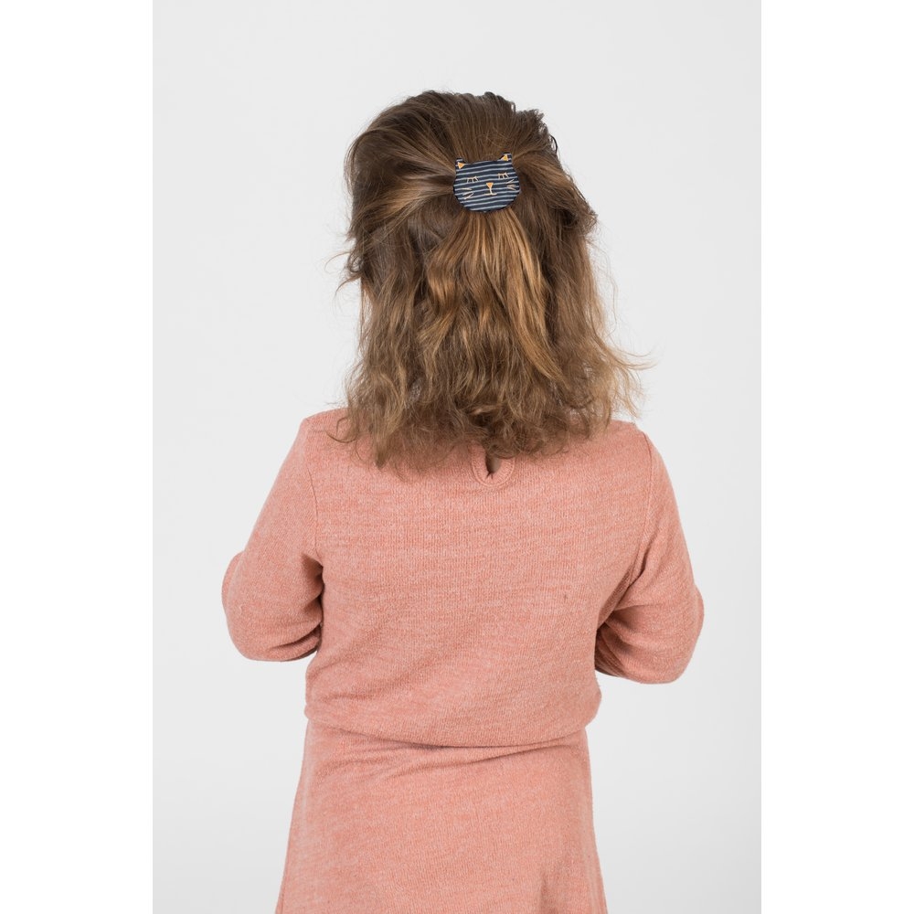Barrette Miaou Rayé Argent Marine