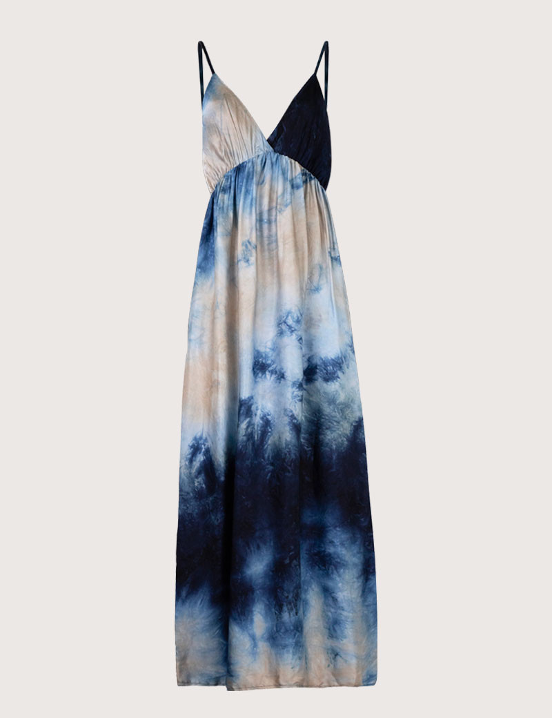 DIXIE ROBE LONGUE FINES BRETELLES TIE & DYE BLEUE