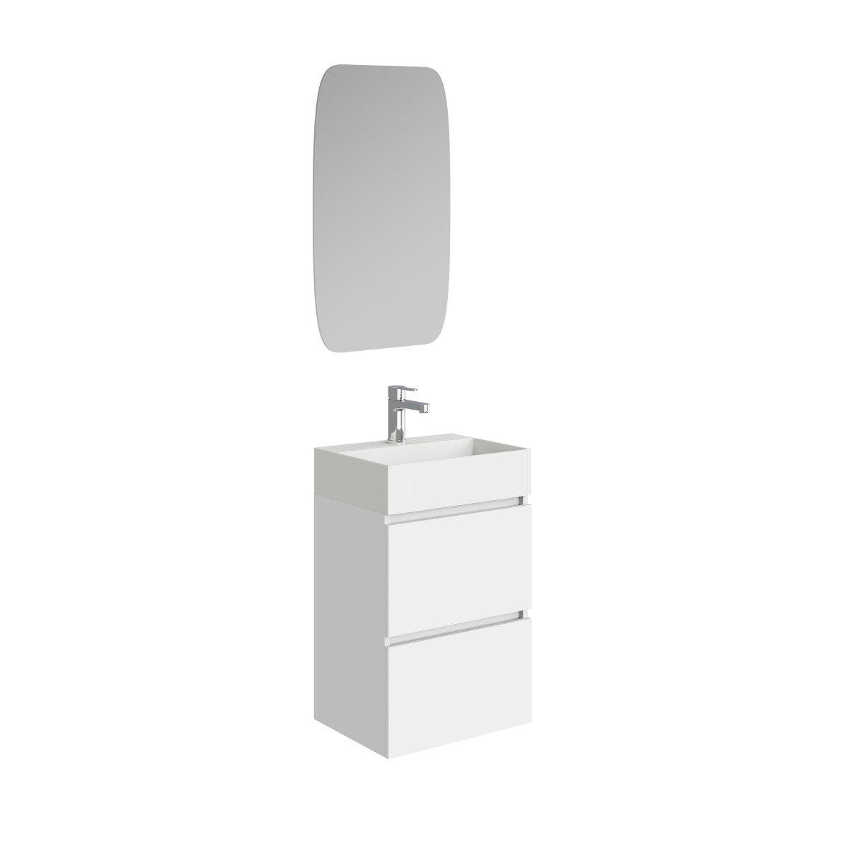 Mueller Minus badmeubel 45cm glans wit met wastafel en spiegel