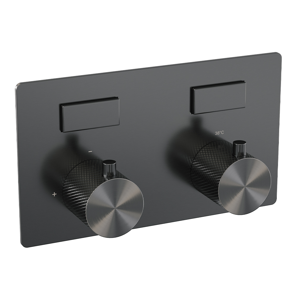 Brauer Gunmetal Carving thermostatische inbouw badkraan met uitloop en 3 standen handdouche set 4 gunmetal geborsteld PVD