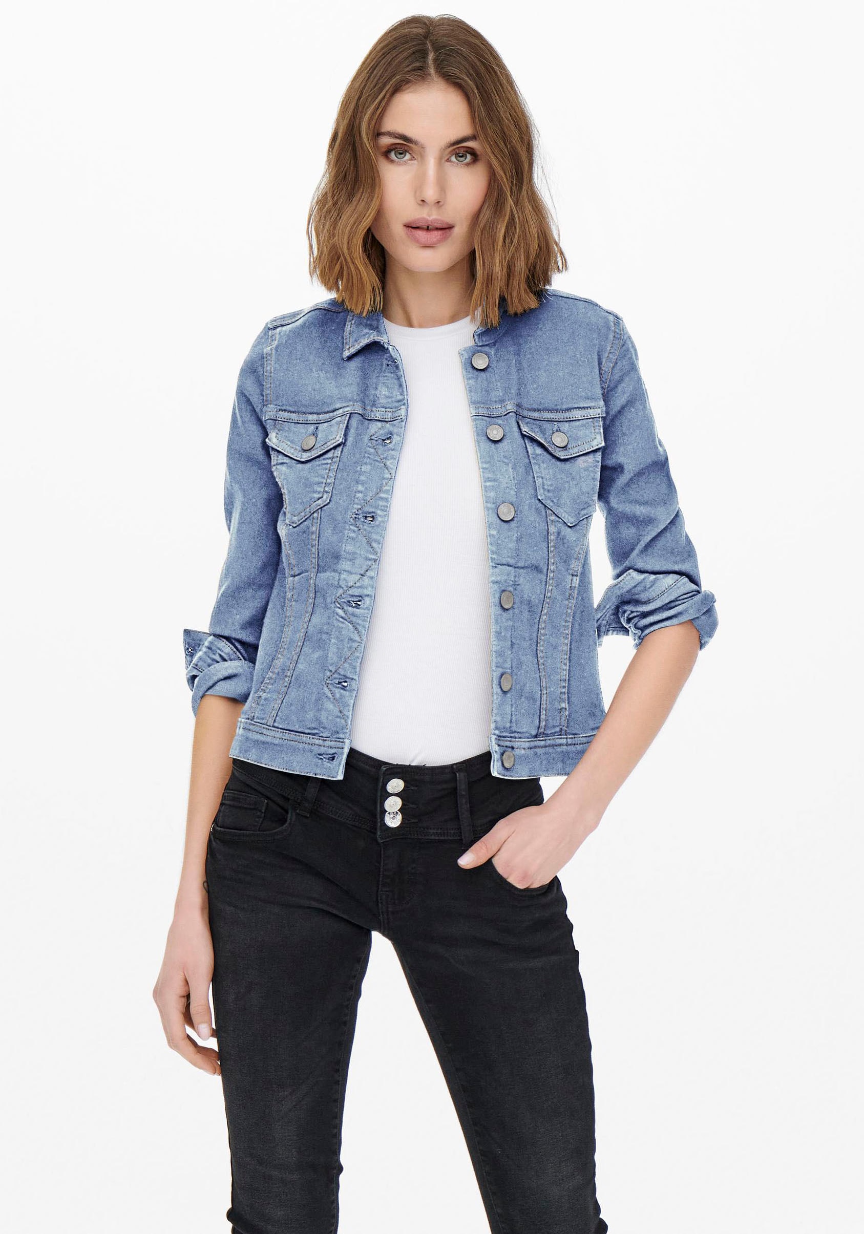 ONLY Jeansjacke »ONLWONDER – Jeansjacke mit Teilungsnähten und Stretch« sehr figurbetont, casual, Denim, Baumwollmischung, Brusttaschen