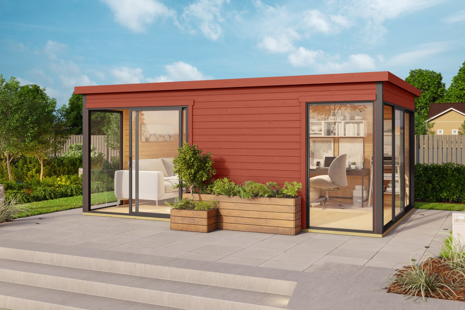 Gartenhaus DOMEO 3 - schwedenrot-anthrazit - 508,8x321,9 cm