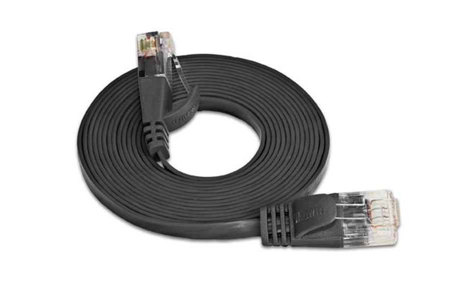 Slimpatchkabel RJ-45 - RJ-45, Cat 6, UTP, 25 m, SchwarzUnscreened/Unshielded Twisted-Pair-Kabel (UTP) mit Klinkenschutz