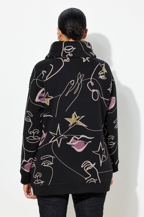 Sweatshirt, Scribble-Herz Muster, Stehkragen, Langarm