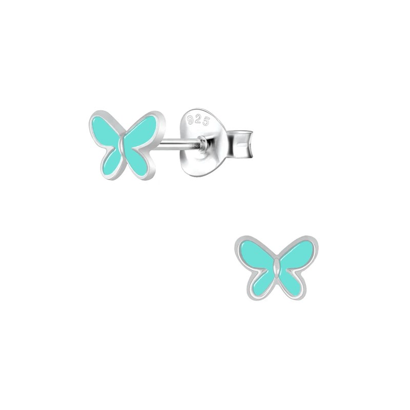 Boucles d'oreilles enfant papillon turquoise en argent 925
