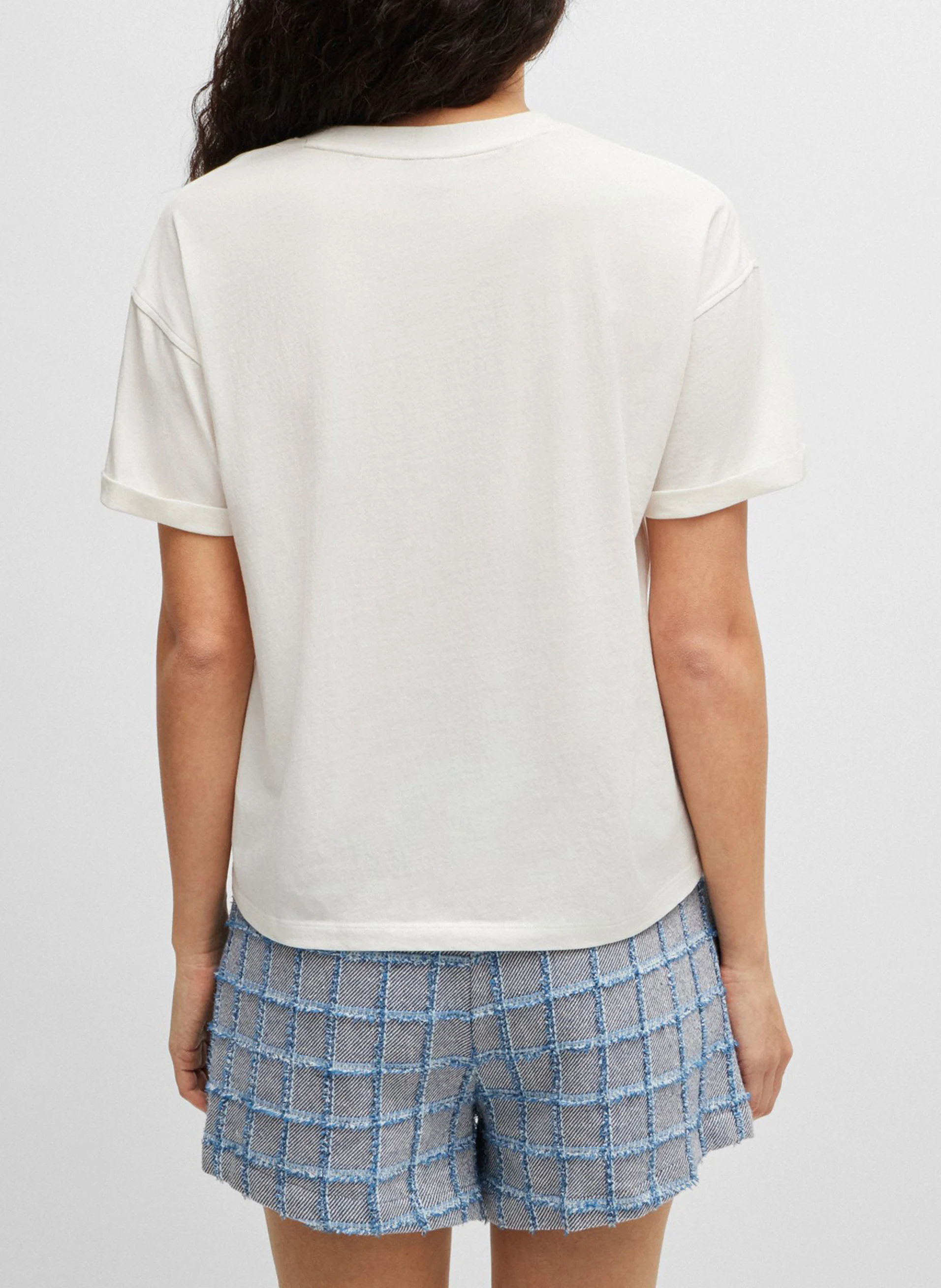 Tee-shirt droit col rond en coton | Beige