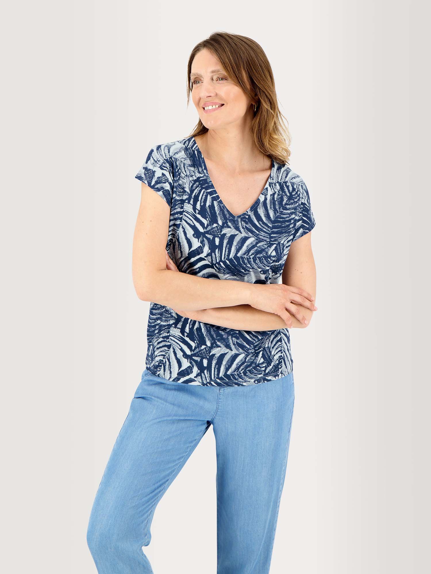 Tee Shirt Femme Coton Biologique Motif Floral Bleu