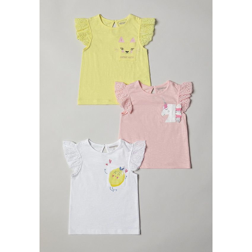 T-shirt à manches courtes volantées et poche imprimée - Blanc