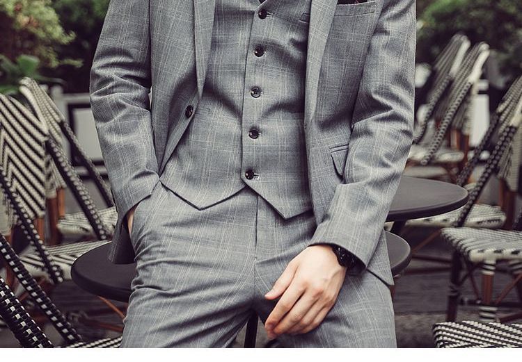 Deepwood - Set: Geruite blazer + pantalon + vest