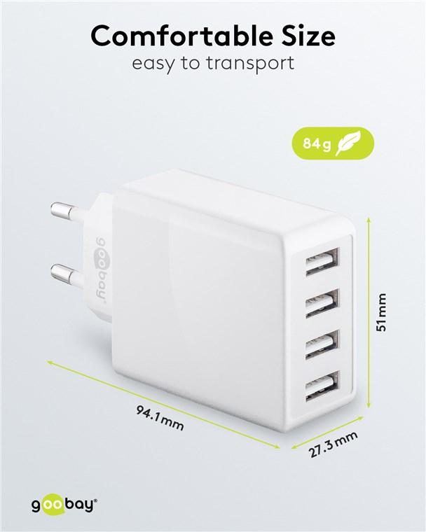 (30W/3A) 4-fach USB 2.0 Ladegerät (44962) - Weiss
