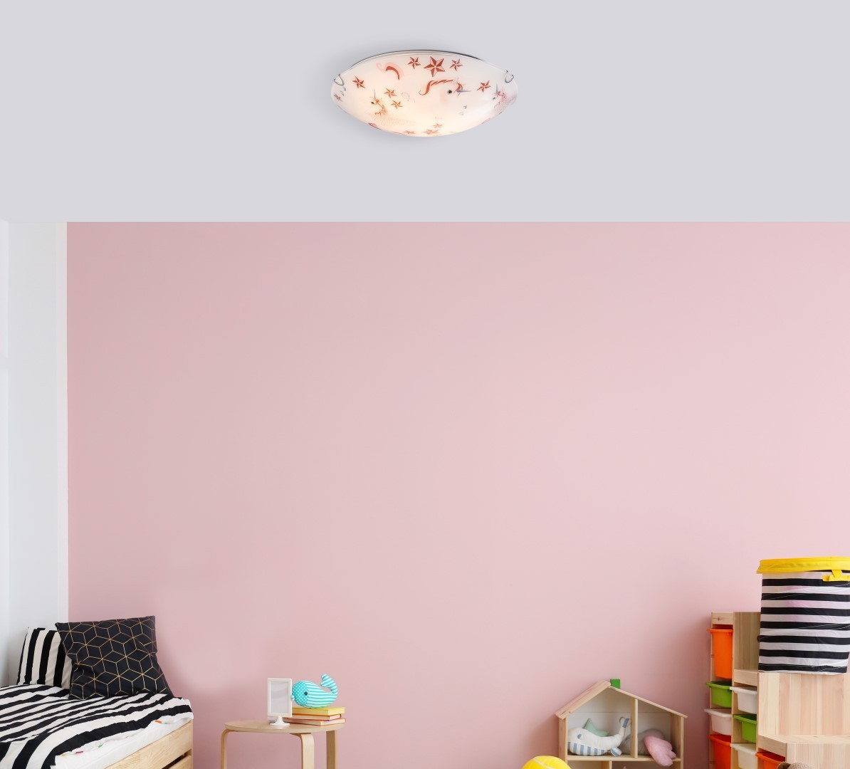 Kinder-Deckenleuchte - rosa-weiß - Einhorn-Motive - Ø 40 cm
